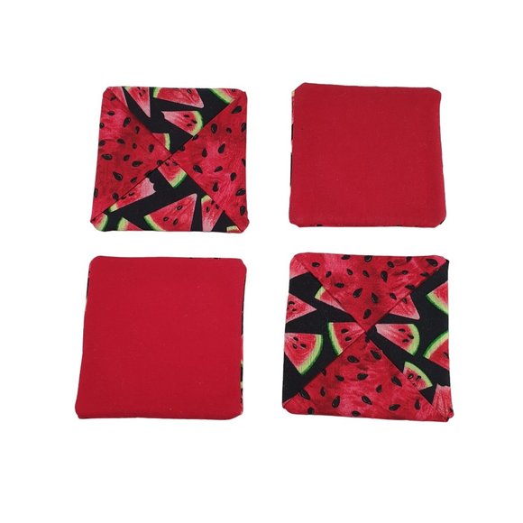 Handmade Watermelon Fabric Coasters 4.5 Inch Summer Picnic Table Protectors - Picture 5 of 5